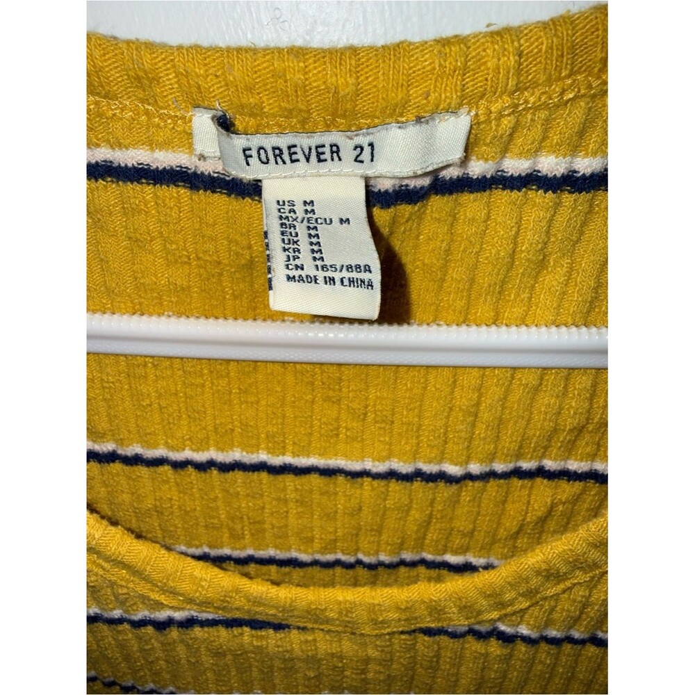 Forever 21 Mustard Striped Ribbed Scoop-Neck Crop Top - Picture 2 of 6